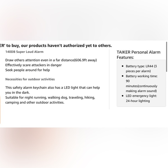 New Personal Self-Defense Keychain Alarm with Flash Light! White - Picture 6 of 12